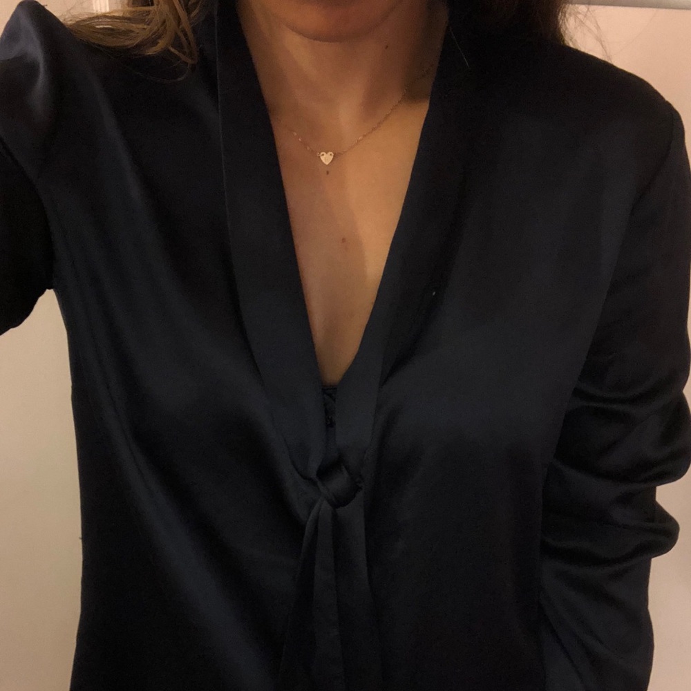 Brooks Brothers navy bow blouse